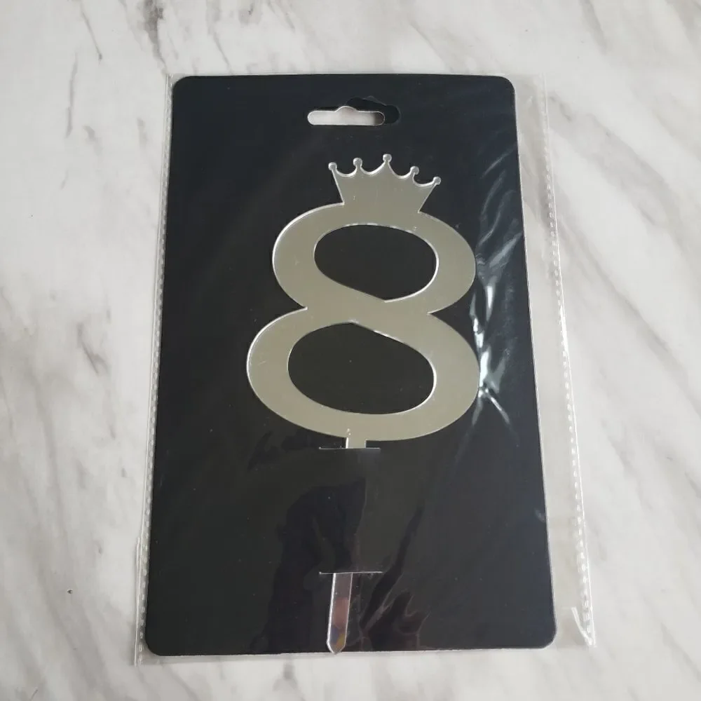 Silver Mirror Number With Crown Cake Topper Chic NWT 1 2 3 4 5 6 7 8 9 0